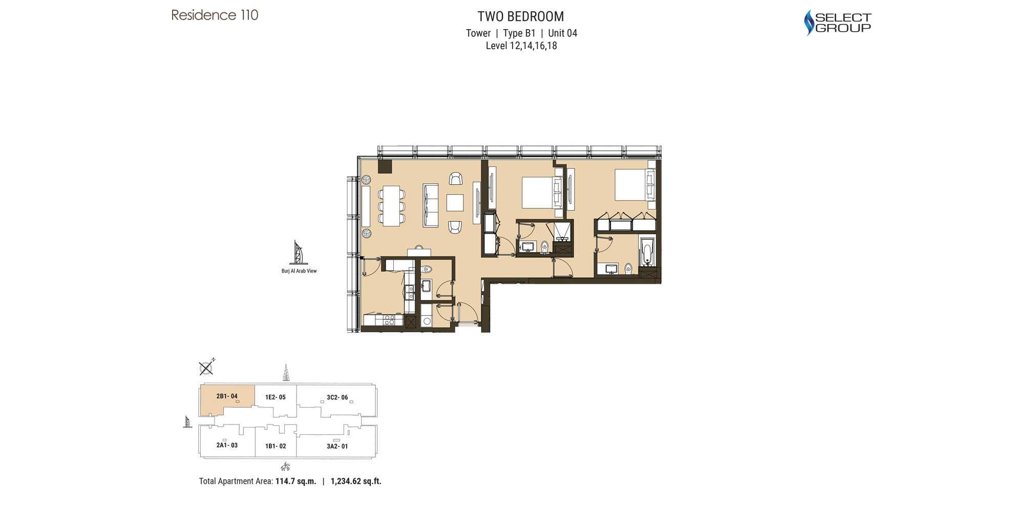 Type B1, Unit 04, Level 12, 14, 16, 18